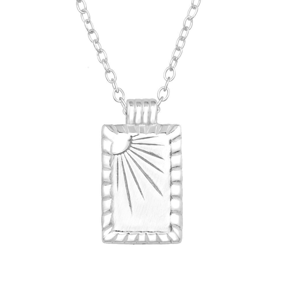 Sterling Silver Rectangle Tag Rising Sun Necklace